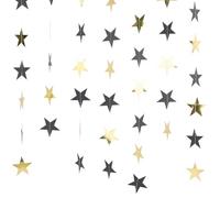 CREATCABIN 10 Guirlande D'Étoiles Réfléchissantes en Papier 40m Dorée et Noire à Suspendre pour Salle de rèche Mariage Anniversaire Noël