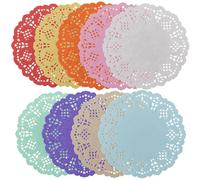 CREATCABIN 180 napperon Rond en Papier Dentelle Coloré Mini Set de Table Jetable Papier Sulfurisé pour la Cuisine la Pâtisserie la Décoration de Table 8.8cm