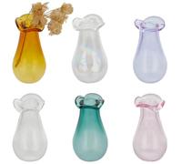 CREATCABIN 6 Mini Vase à Fleurs en Verre 6 Couleurs Miniature en Forme de Moustache de Chat Transparent pour Micro Paysage Accessoires Décoration de Table 2.8x1.6cm