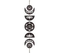 CREATCABIN 7pcs Moon Phase Wall Hanging Set Boho Decor Décoration Murale Bois Witchy Decor Rustic Black Wood Moon Art Moderne Panneau Mural Décoratif pour Maison Yoga Appartement Bar 72.5x16cm(Lotus)