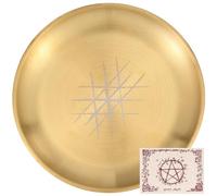 CREATCABIN Assiette Rituelle D'Autel Bol D'Offrande Doré Support de Bougie Rond Plat en Acier Inoxydable avec Enveloppe et Cartes pour Décorations de Maculage Brûleur D'Encens Divinatoire