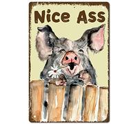 CREATCABIN Cochon Tin Sign Nice Ass Métal Vintage Rétro Art Mural Suspendu Fer Peinture Affiche Plaque Drôle Animaux Famille Décorations Murales pour Salon Salle de Bains Café Ferme Décor 8 x 12 Pouce
