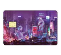 CREATCABIN Cyberpunk Autocollant pour Carte Débit et Crédit Couvrant la Personnalisation, Film Protection Amovible, Étanche, sans Bulles, Fin pour Carte Transport, Violet, 7.3x5.4, 5 cm