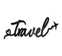 CREATCABIN Décoration Métal Voyage Silhouette Suspendre Fil Fer Décoration Murale Mot Sculpture Signe Découpe Avion Ornement pour Voyageur 12x30cm