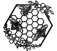 CREATCABIN Décoration Murale Métal Abeilles Forme Peigne Miel Art Mural Rustique Noir Suspendre Sculpture Fer Décoration pour Jardin Balcon Salon,Chambre Coucher,L'Intérieur L'Extérieur 28.5x28.5cm