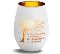 CREATCABIN Lanterne En Verre Avec Inscription Allemande Pour Femme, Pour Deuil, Avec Gravure "Du Bist Nicht Mehr Da", Photophore En Verre, Bougeoir Pour Cadeaux Funéraires, Blanc, 8.6x11.6cm