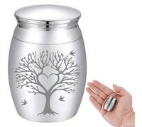 CREATCABIN Mini Urne Crémation Arbre Vie Petite Urne Souvenir Porte-Cendres Love Bird Alliage Partage Urne Funéraire Kit Mémoriaux Conteneur Miniature Urne Décorative pour Mâles Femelles 4x3cm Argenté