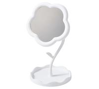CREATCABIN Miroir Maquillage en Forme Fleur Support en Plastique Miroir Portable Vintage pour Chambre à Coucher Salon Espaces Minimalistes Décoration Chambre Décorations pour Maison 10.5x19.5cm Blanc
