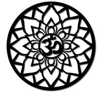 CREATCABIN Om Aum Lotus Décoration Murale en Bois Découpée au Panneau en Bois Art Grille de Cristal Géométrie Sacrée Symbole Spirituel Bois Tilleul Rond Décoratif à pour Porte de Yoga 11.8x11.8 Pouce