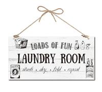 CREATCABIN Panneau Blanchisserie Bois Suspendre pour Décoration Porte D'Entrée Panneau Ferme Rustique Bois Plaque Murale Décorative avec Ficelle pour Fond Porche 30x15cm Charge Buanderie Amusante