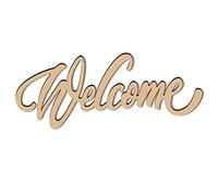 CREATCABIN Panneau en Bois Découpé au Laser Art Mural BIENVENUE Lettre Signe Décoratif Mur Sculpture Suspendu Décor Inachevé pour Pendaison de Crémaillère Porte Mur Chambre Décoration 30 x 12 x 0.6cm