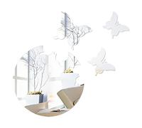CREATCABIN Papillon Miroir Autocollants Rond Auto-Adhésif Mur 3D Autocollants Acrylique Amovible Décoration Murale pour Maison Mariage Salon Chambre 10.6x11.8 Pouces Ruban