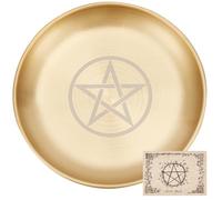 CREATCABIN Plaque D'Autel Pentagramme Plaque Tarot Étoile Bougeoir Rituel Bols Offrant Un Bol Plat pour Brûler de L'Encens avec Carte D'Autel Fournitures de Tarot pour Sorcellerie Wiccan Doré 14x14cm