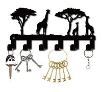 CREATCABIN Porte Clés Girafe Porte Manteau Décoratif Mural avec 6 Crochet Animal Cerf Arbre Support en Fer Organisateur pour Clés Vêtements Entrée Porte D'Entrée Couloir Décoration de Ferme 27x13cm