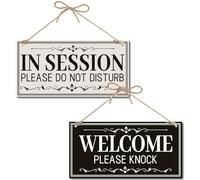 CREATCABIN Session Veuillez Ne Pas Déranger Panneau Bienvenue Veuillez Frapper Panneau Extérieur Bois Suspendre Plaque Bois avec Ficelle Jute Décoration Murale Rustique pour Bureau Décoration 30x15cm
