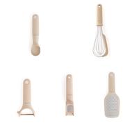 CREATE/Lot de 5 ustensiles de cuisine sable/Épluche-fruits et légumes, presse-agrumes, coupe-pizza, ouvre-boîte multifonctions, lavable au lave-vaisselle