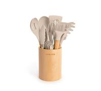 CREATE/Set d'utensiles de cuisine Sable et bois / 11 Utensiles de cuisine en silicone et bois hêtre naturel, sans BPA, jusqu'à 230°C