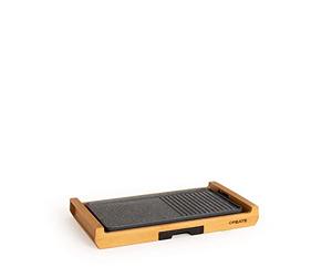 CREATE/STONE FLAT BAMBOO/Plancha électrique/Plancha double, plancha et grill, thermostat réglable, sans BPA, bambou naturel, 1800W
