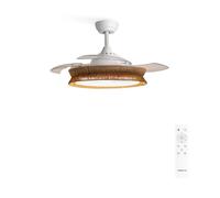 CREATE / WIND CLEAR RATTAN/Ventilateur de plafond avec lumière et télécommande, blanc osier tressage / 40W, silencieux, Ø108, 6 vitesses, minuterie, pales retractables, moteur DC, fonction été-hiver