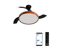 CREATE / WIND CLEAR STUDIO M/Ventilateur de plafond avec lumière noir et bois foncé avec Wifi et télécommande / 40W, Ø108 cm, pales rétractables, 3 températures de lumière, fonction été-hiver