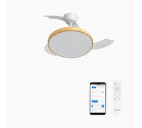 CREATE / WIND CLEAR STUDIO S/Ventilateur de plafond avec lumière blanc et bois clair avec Wifi et télécommande / 40W, Ø 91 cm, pales rétractables, 3 températures de lumière, fonction été-hiver