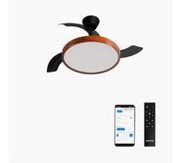 CREATE / WIND CLEAR STUDIO S/Ventilateur de plafond avec lumière noir et bois foncé avec Wifi et télécommande / 40W, Ø 91 cm, pales rétractables, 3 températures de lumière, fonction été-hiver