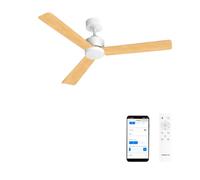 CREATE / WIND MODERN M/Ventilateur de plafond avec lumière blanc bois clair avec Wifi et télécommande / 40W, Lumière LED 3 températures, Ø132 cm, programmable, 6 vitesses, fonction été-hiver.
