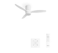 CREATE / WINDCALM LINE/Ventilateur de plafond blanc avec lumière, contrôleur mural et télécommande, lignes verticales / 40W, Ø132 cm, 6 vitesses, 3 températures de lumière, fonction été-hiver