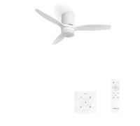 CREATE / WINDCALM LINE/Ventilateur de plafond blanc avec lumière, contrôleur mural et télécommande, lignes horizontales / 40W, Ø132 cm, 3 températures de lumière, minuterie, fonction été-hiver