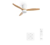 CREATE / WINDCALM LINE/Ventilateur de plafond blanc avec lumière, contrôleur mural et télécommande, pales bois naturel lignes verticales / 40W, Ø132 cm, 3 températures,fonction été-hiver