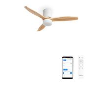 CREATE / WINDCALM LINE/Ventilateur de plafond blanc avec lumière, Wifi et télécommande, pales bois naturel lignes horizontales / 40W, Ø132 cm, 3 températures de lumière, fonction été-hiver
