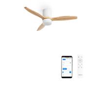 CREATE / WINDCALM LINE/Ventilateur de plafond blanc avec lumière, Wifi et télécommande, pales bois naturel lignes verticales / 40W, Ø132 cm, 3 températures de lumière, minuterie, fonction été-hiver