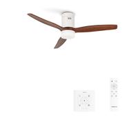 CREATE / WINDCALM M/Ventilateur de plafond ABS avec lumière et télécommande et contrôleur mural blanc pales effet bois foncé / 40W, Silencieux, Ø132 cm, 6 vitesses, minuterie, fonction été hiver