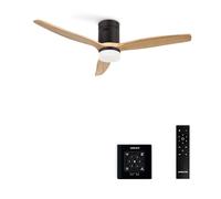 CREATE / WINDCALM M/Ventilateur de plafond ABS avec lumière et télécommande et contrôleur mural noir pales effet bois clair / 40W, Silencieux, Ø132 cm, 6 vitesses, minuterie, fonction été hiver