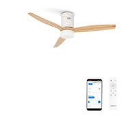 CREATE / WINDCALM M/Ventilateur de plafond ABS avec lumière Wifi et télécommande blanc pales effet bois clair / 40W, silencieux, Ø132 cm, 6 vitesses, minuterie 1 à 4 heures, fonction été-hiver