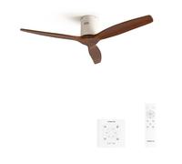 CREATE / WINDCALM M/Ventilateur de plafond ABS avec télécommande et contrôleur mural blanc pales effet bois foncé / 40W, Silencieux, Ø132 cm, 6 vitesses, minuterie, fonction été hiver