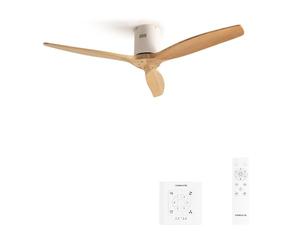CREATE / WINDCALM M/Ventilateur de plafond ABS avec télécommande et contrôleur mural blanc pales effet bois clair / 40W, Silencieux, Ø132 cm, 6 vitesses, minuterie, fonction été hiver