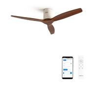 CREATE / WINDCALM NATURAL WOOD M/Ventilateur de plafond blanc pales bois foncé avec WiFi et télécommande / 40W, Minuterie, Ø132 cm, silencieux, 6 vitesses, fonction été-hiver