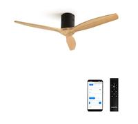 CREATE / WINDCALM NATURAL WOOD M/Ventilateur de plafond noir pales bois clair avec WiFi et télécommande / 40W, Minuterie, Ø132 cm, silencieux, 6 vitesses, fonction été-hiver