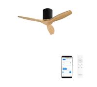 CREATE / WINDCALM S/Ventilateur de plafond ABS noir pales effet bois clair avec Wifi et télécommande/Silencieux, Ø112 cm, 6 vitesses, minuterie, été-hiver
