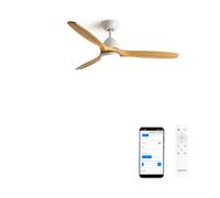 CREATE / WINDCUP/Ventilateur de plafond avec lumière, Wifi et télécommande, blanc lames bois naturel / 40W, Silencieux, Ø132 cm, 6 vitesses, minuterie, été-hiver, double hauteur, moteur DC
