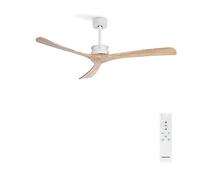 CREATE / WINDLARGE/Ventilateur de plafond avec télécommande, blanc pales bois naturel / 40W, silencieux, Ø152 cm, 6 vitesses, minuterie, 2 hauteurs, moteur DC, fonction été-hiver