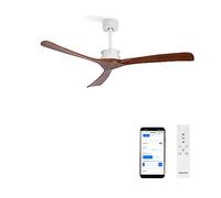 CREATE / WINDLARGE/Ventilateur de plafond avec télécommande et Wifi, blanc pales bois foncé / 40W, silencieux, Ø152 cm, 6 vitesses, minuterie, 2 hauteurs, moteur DC, fonction été-hiver