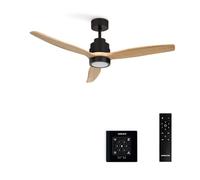 CREATE WINDSTYLANCE M/Ventilateur de plafond ABS avec lumière noire, pales effet bois naturel avec contrôleur et télécommande, 40 W, silencieux, Ø132 cm, 6 vitesses, été-hiver, double hauteur