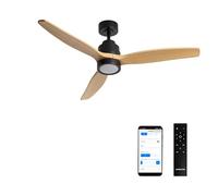CREATE WINDSTYLANCE M/Ventilateur de plafond ABS avec lumière noire, pales effet bois naturel avec Wifi et télécommande, 40 W, silencieux, Ø132 cm, 6 vitesses, minuteur, été-hiver, double hauteur