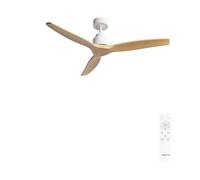 CREATE WINDSTYLANCE M/Ventilateur de plafond ABS blanc, pales effet bois naturel avec télécommande, 40 W, silencieux, Ø132 cm, 6 vitesses, minuteur, été-hiver, double hauteur, moteur DC