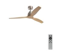CREATE / WINDSTYLANCE M/Ventilateur de plafond ABS nickel pales bois naturel avec télécommande/Silencieux, Ø132 cm, 6 vitesses, minuterie, été-hiver, double hauteur, moteur DC