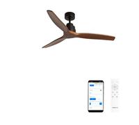 CREATE WINDSTYLANCE M/Ventilateur de plafond ABS noir, pales effet bois foncé avec Wifi et télécommande, 40 W, silencieux, Ø132 cm, 6 vitesses, minuteur, été-hiver, double hauteur, moteur DC
