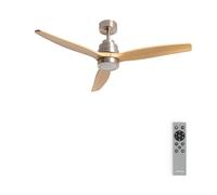 CREATE / WINDSTYLANCE M/Ventilateur plafond ABS nickel lumière pales bois naturel avec télécommande/Silencieux, Ø132 cm, 6 vitesses, minuterie, été-hiver, double hauteur, moteur DC