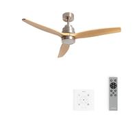 CREATE / WINDSTYLANCE M/Ventilateur plafond ABS nickel lumière pales bois naturel contrôleur et télécommande / Ø132 cm, 6 vitesses, été-hiver, double hauteur